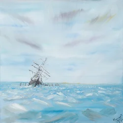 Endurance Trapped by Antarktic Ice, 2014, (Öljy kankaalle)